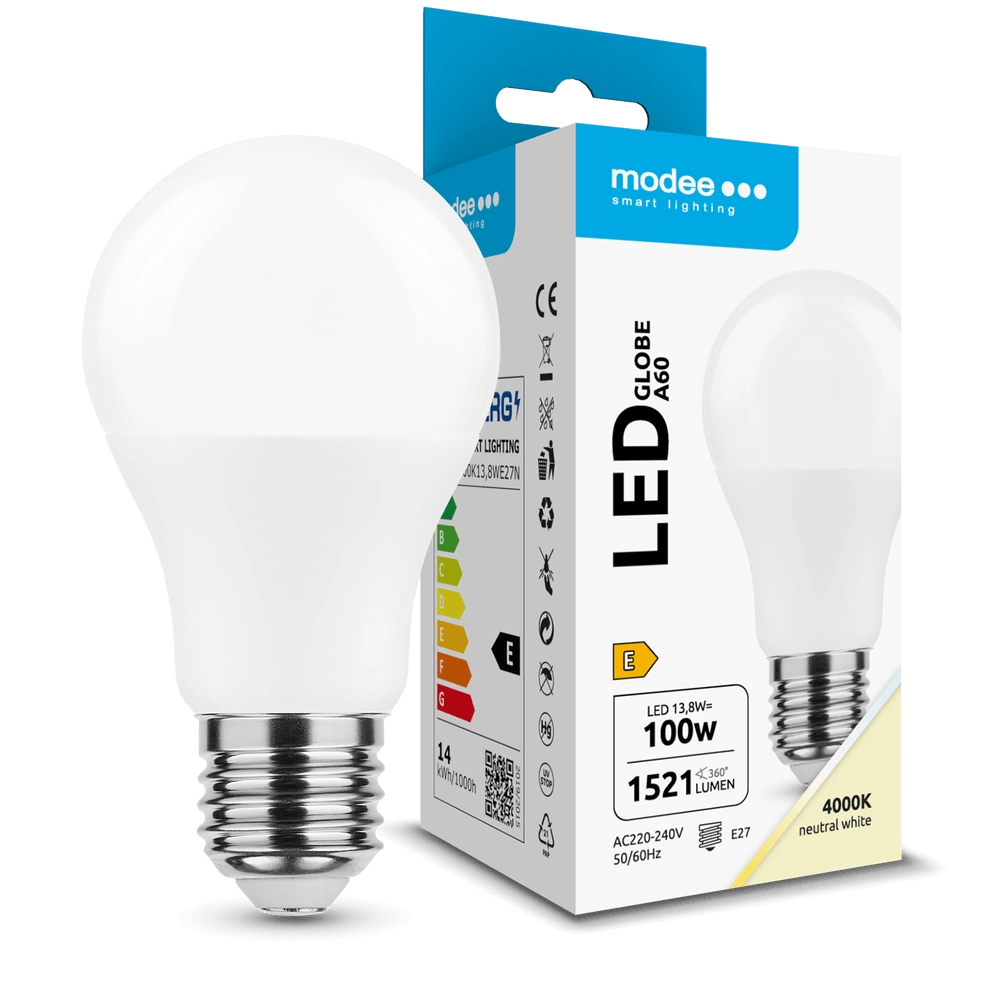 Modee E27 13,8W A60 LED studená 4000K