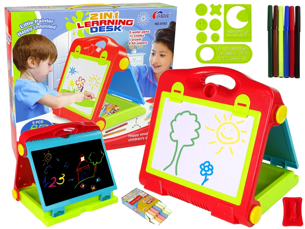 LEANToys Oboustranná tabule 2v1+fixy růžová
