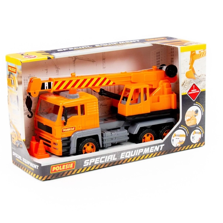 Hračka žeriav s pohyblivým hákem a ručním navijákem