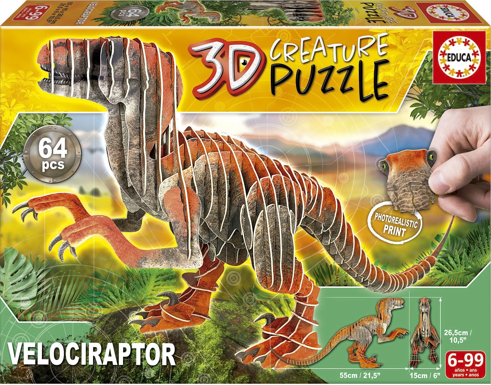 EDUCA 3D puzzle Velociraptor 64 dílků