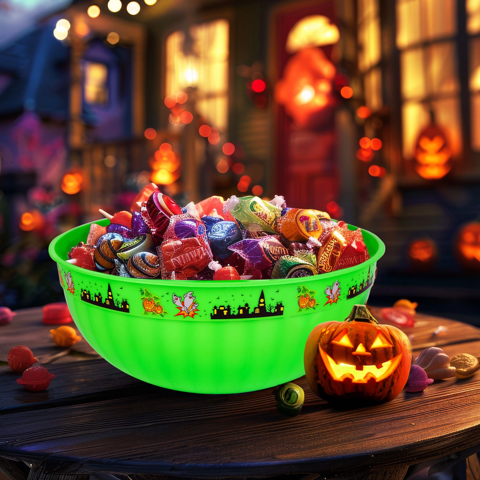 Zelená plastová halloweenská servírovací mísa 30 × 12 cm