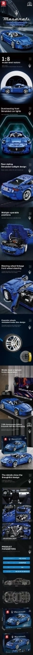 Stavebnice sportovní vůz MASERATI, modrá, 5480 dílků (měřítko 1:8)