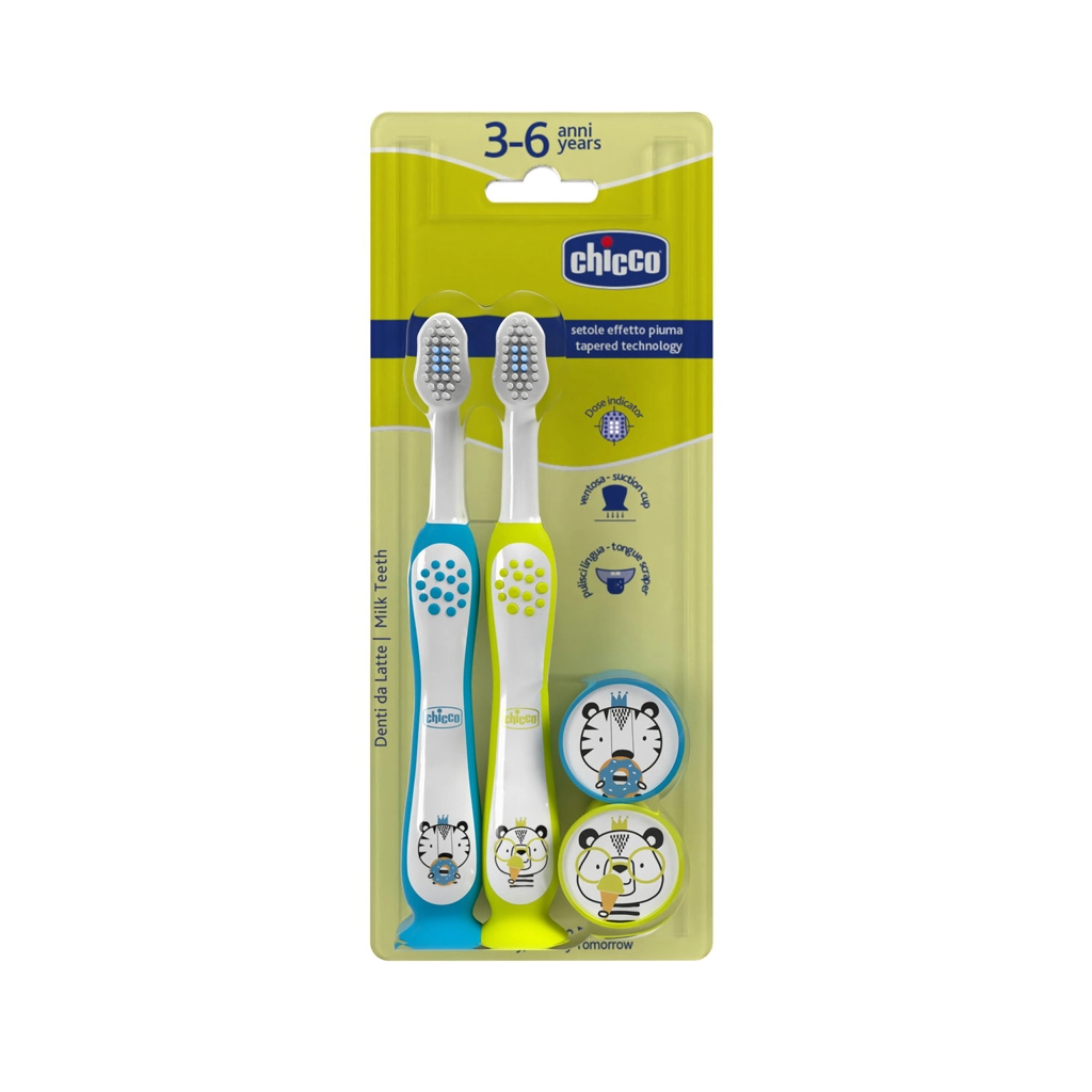 Chicco sada dětských zubních kartáčků tiger a panda 3–6 let 2 ks