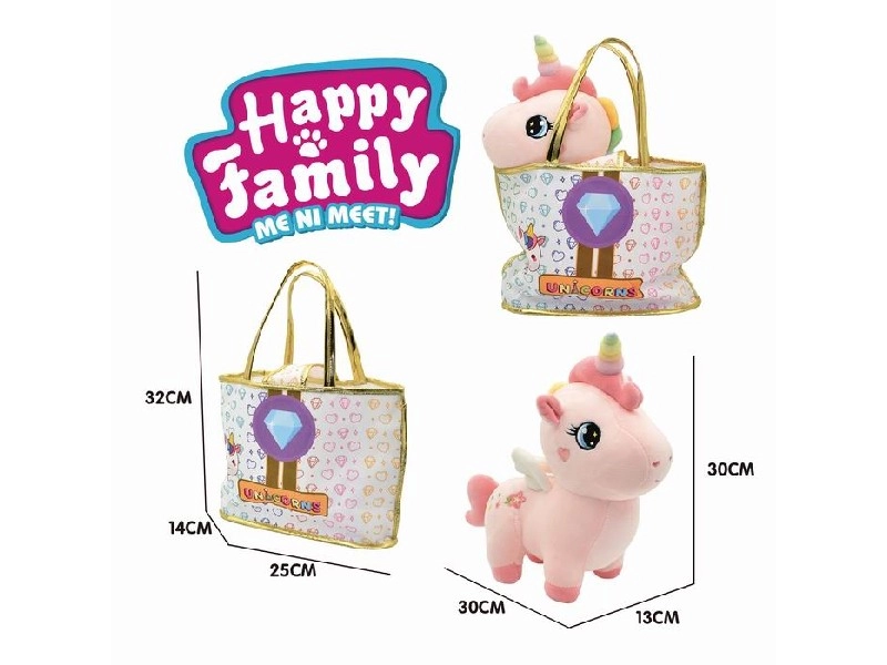Plyšový jednorožec v kabelce Happy Family 30 cm