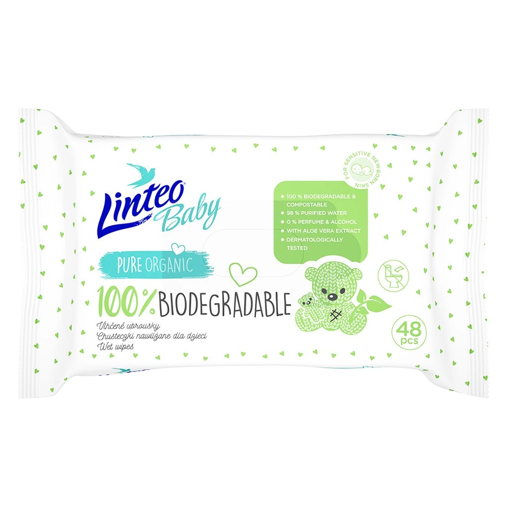 Linteo Baby 100% Biodegradable dětské jemné vlhčené ubrousky 48 ks