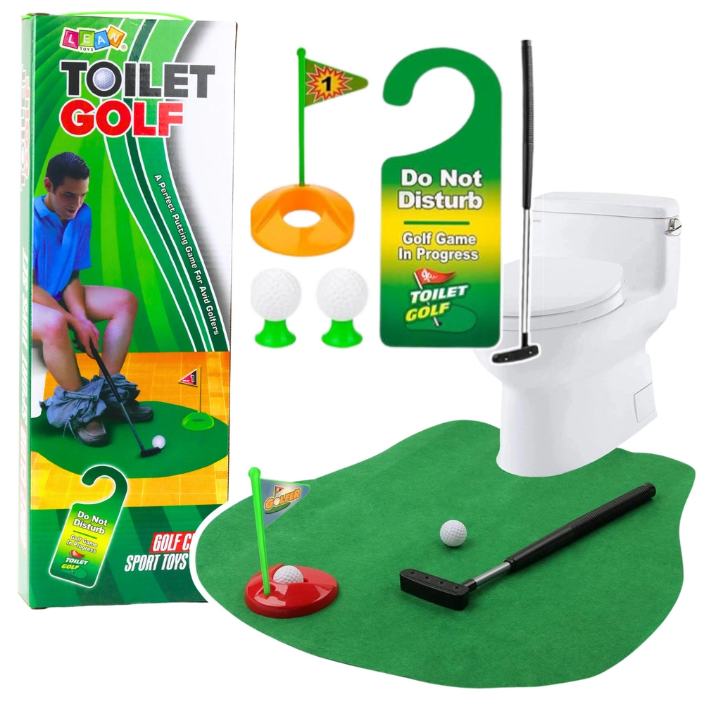 Zábavná toaletní golfová sada s podložkou, putterem a míčky