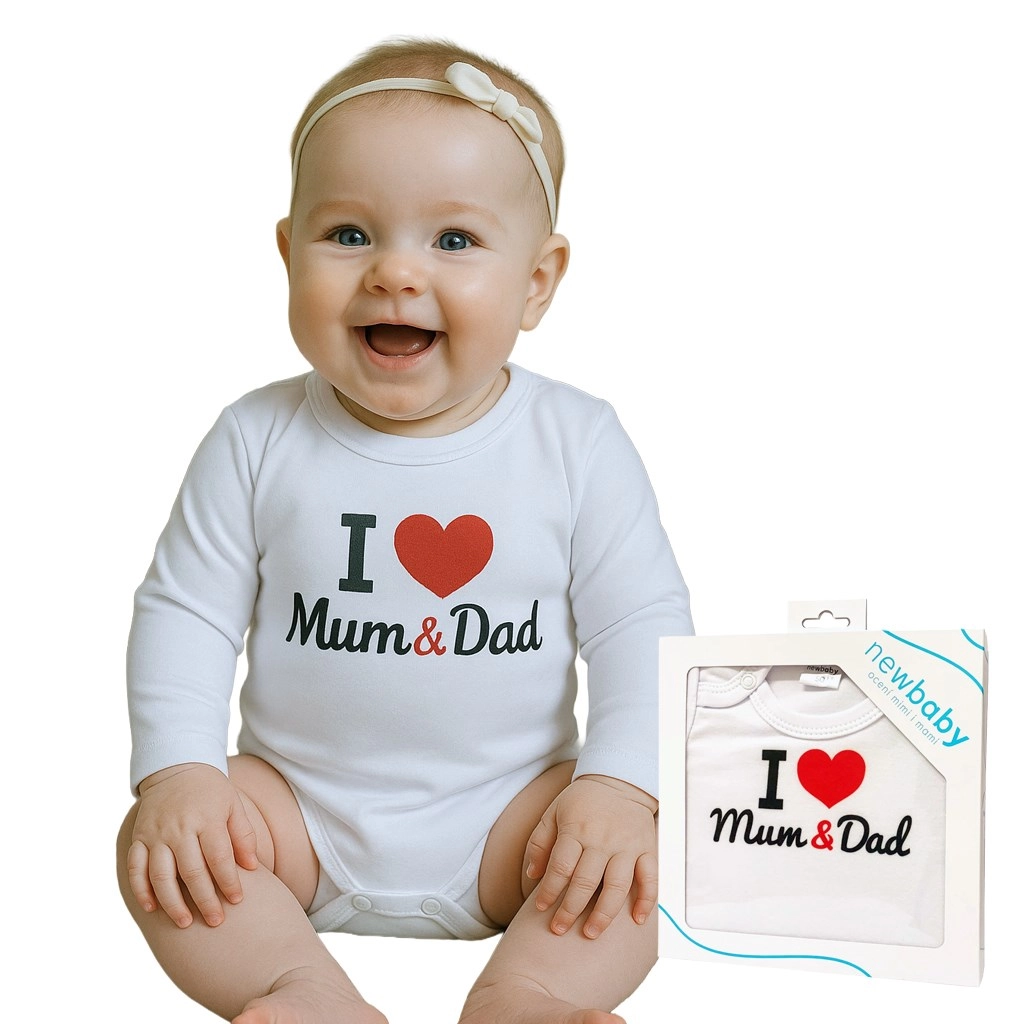 Dětské body s potiskem I Love Mum and Dad – dárkové balení