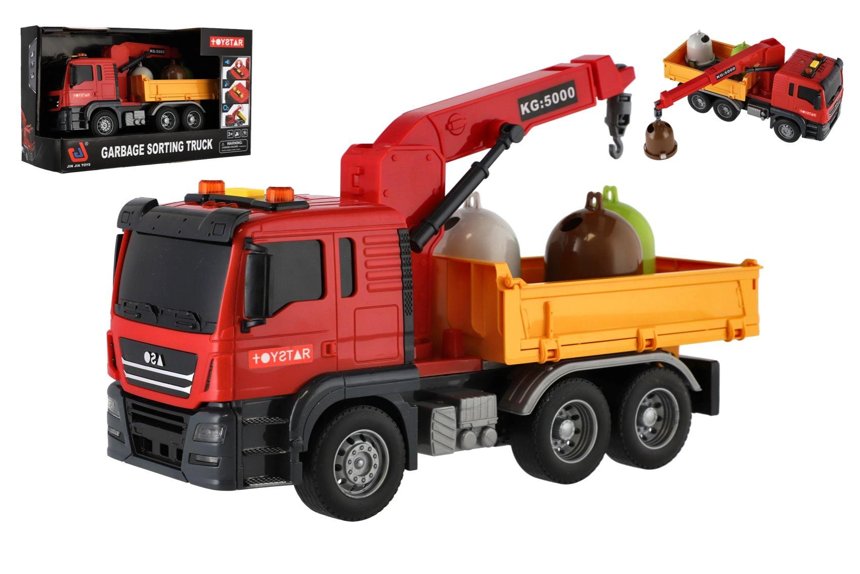 Nákladní auto městských služeb s jeřábem, světlem a zvukem 27 cm