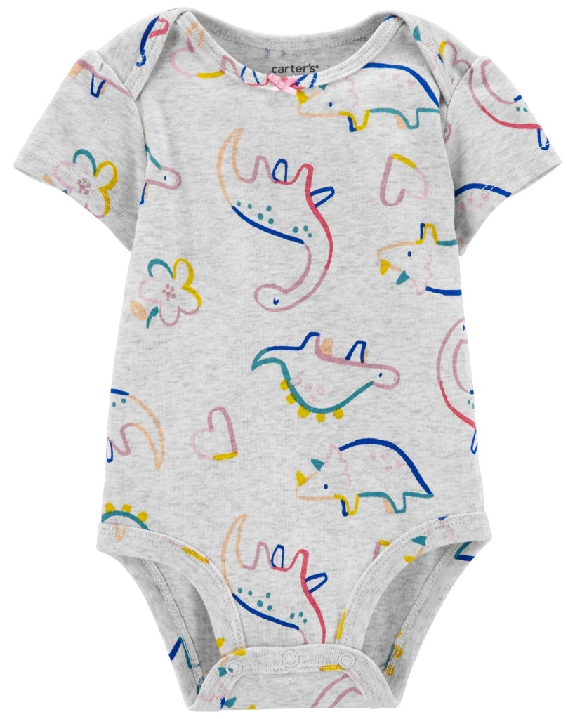 Carter's bavlněné body s krátkým rukávem Grey Dino pro holčičku