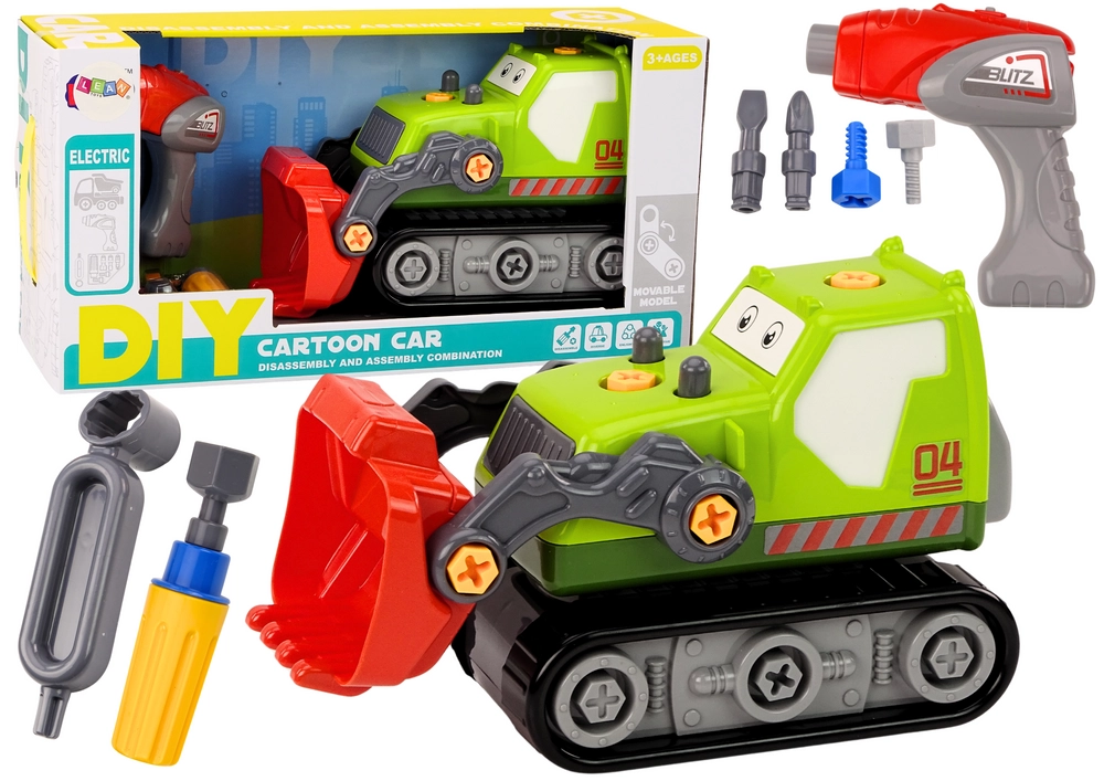 LeanToys Pásový bagr k sestavení DIY-zelený