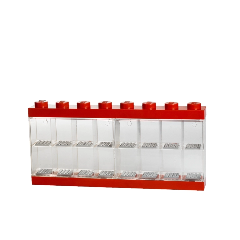 Sběratelská vitrína na 16 minifigurek LEGO – červená