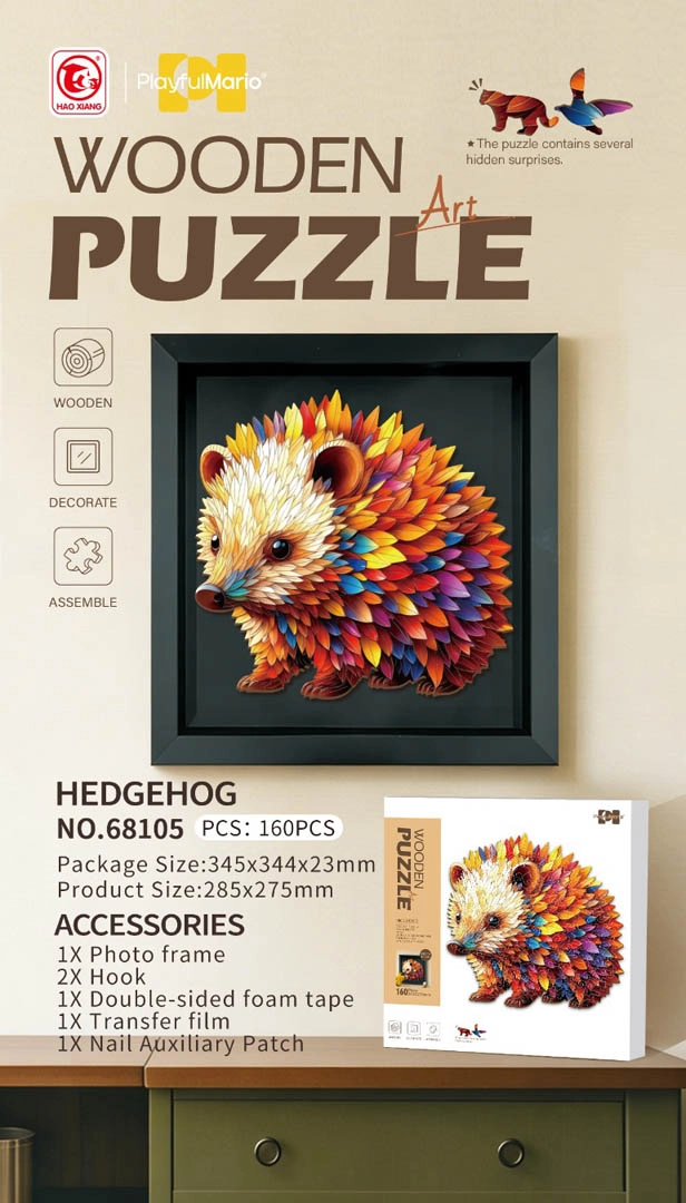 Dřevěné puzzle ježek 160 dílků s rámem