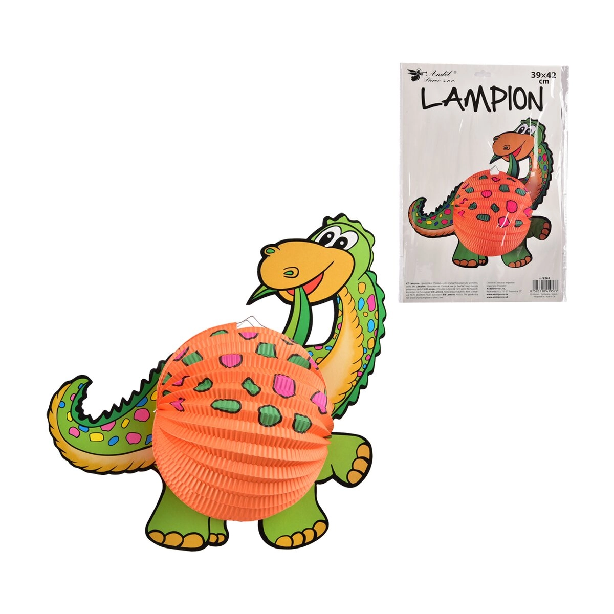Papírový lampion dinosaurus oranžový 39 × 42 cm