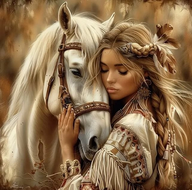 diamantové malování indiánka s koněm 30 × 40 cm