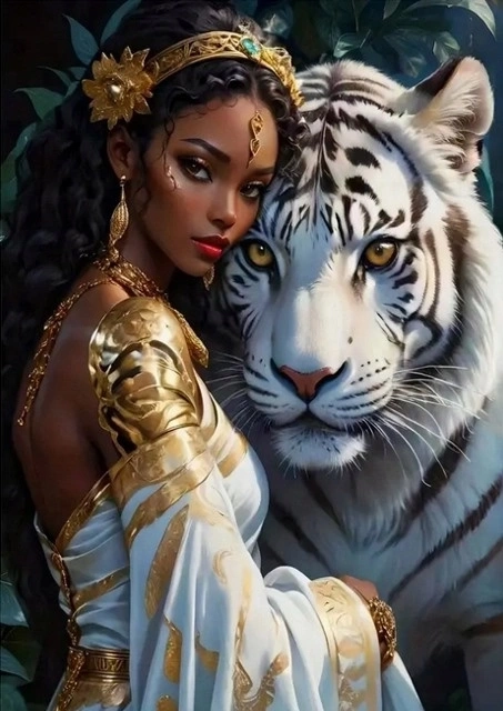 diamantové malování žena s tygrem 30 × 40 cm