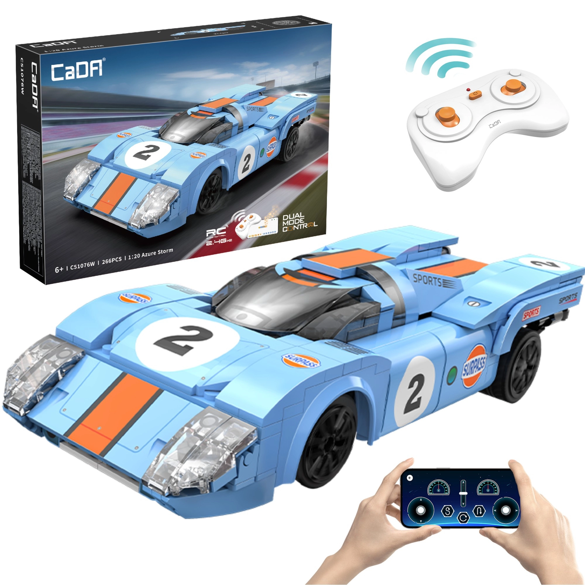 Stavebnice CaDA RC závodní auto AZURE STORM 1:20, 266 dílků, Dual Mode