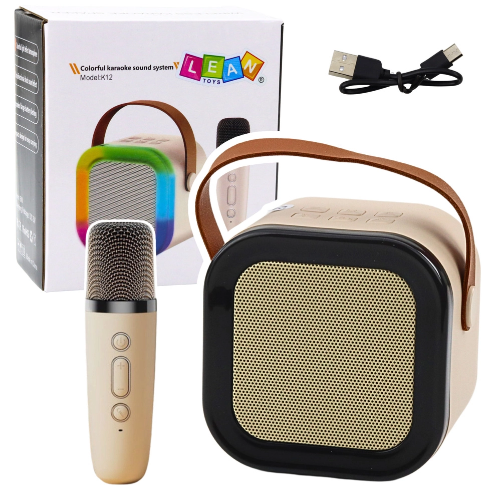 Bezdrátový karaoke reproduktor s mikrofonem K12 RGB Bluetooth – béžový