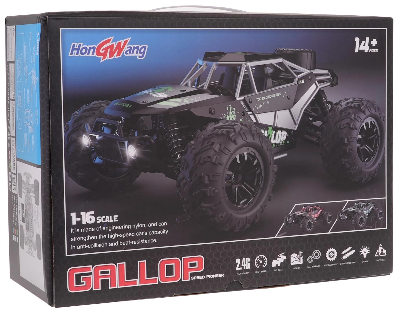 RC crawler GALLOP 1:16 4x4 s kovovou karoserií – Červená
