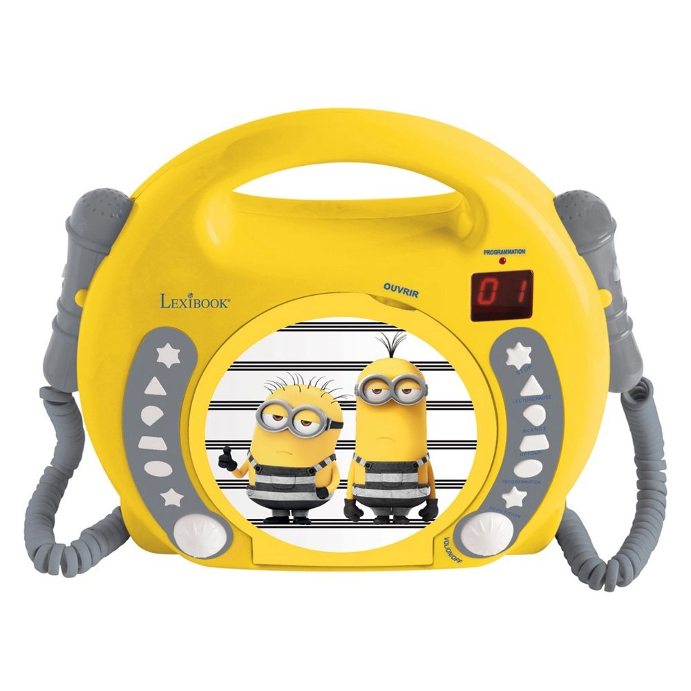 Levně Přenosný CD přehrávač s 2 mikrofony Mimoni – karaoke pro děti