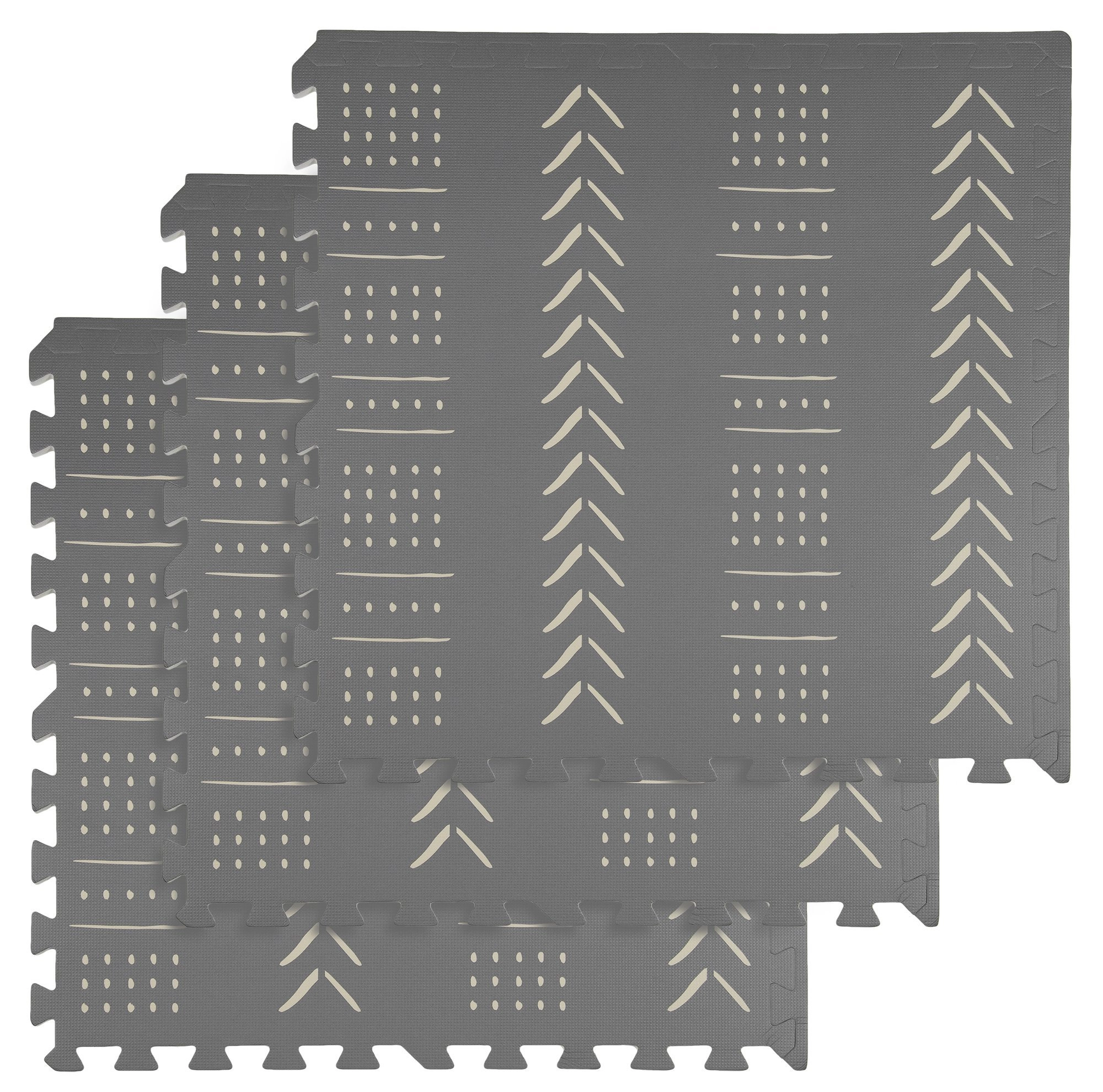 Pěnová podložka HUMBI 180 × 60 cm, velké voděodolné puzzle, bezpečné, 3 ks, šedé boho