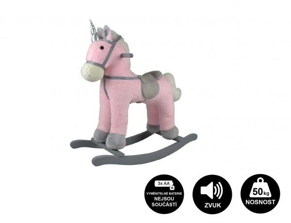 Levně Teddies Kůň houpací růžový jednorožec plyš na bat. 71cm se zvukem a pohybem nosnost 50kg