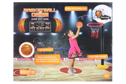 Koš basketbalový se stojanem trikolora 93cm set s míčem 10cm na košíkovou