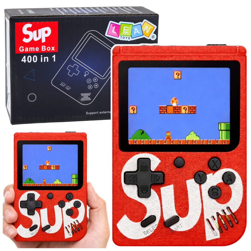 Přenosná retro herní konzole SUP s 400 hrami, 3" LCD, červená