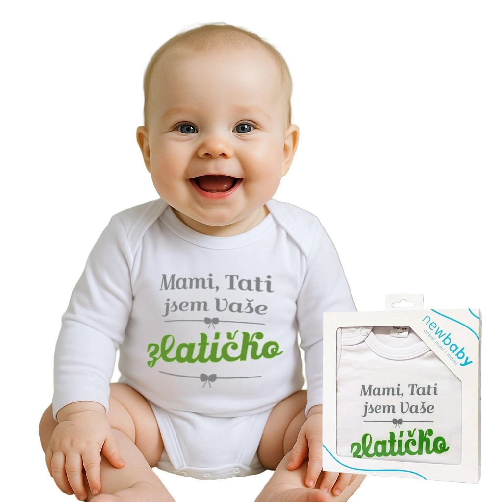 Kojenecké body s potiskem New Baby Mami, tati jsem vaše zlatíčko – dárkové balení