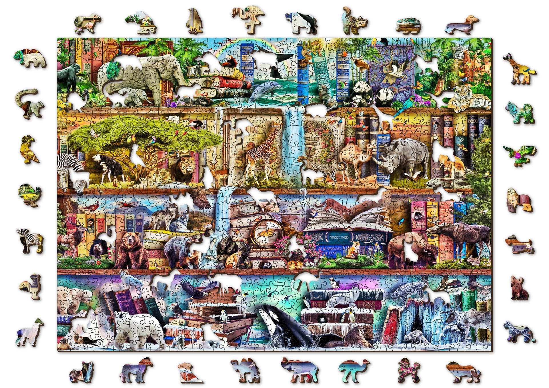 Levně Dřevěné puzzle Úžasné království zvířat 2v1, 1010 dílků