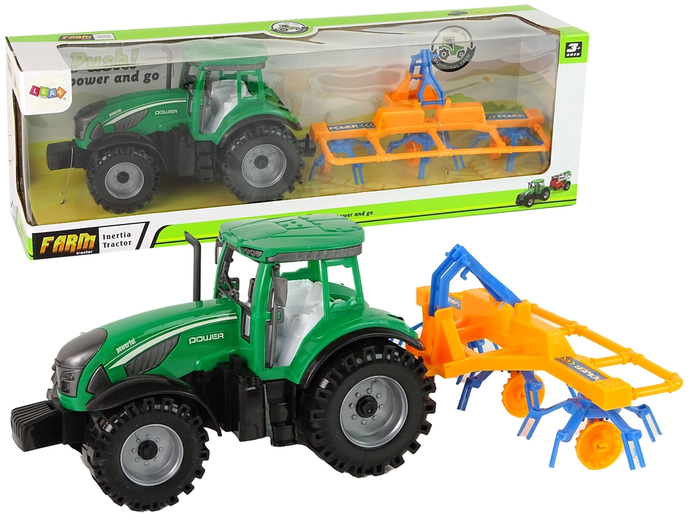LEANToys Zelený traktor s obracečkou sena pro děti