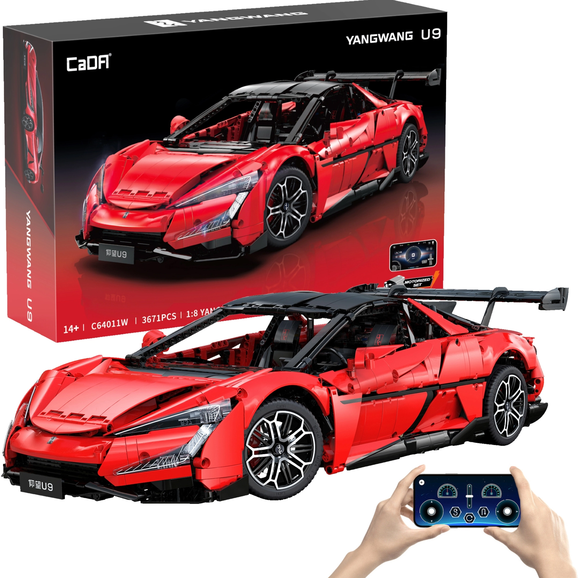 Stavebnice CaDA sportovní auto BYD YANGWANG U9 na dálkové ovládání přes aplikaci, 1:8, 3671 dílků
