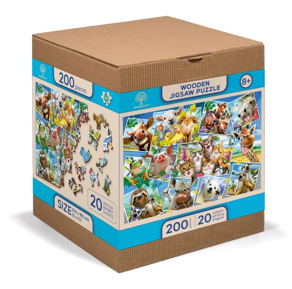 Dřevěné puzzle Zvířecí pohlednice 2v1