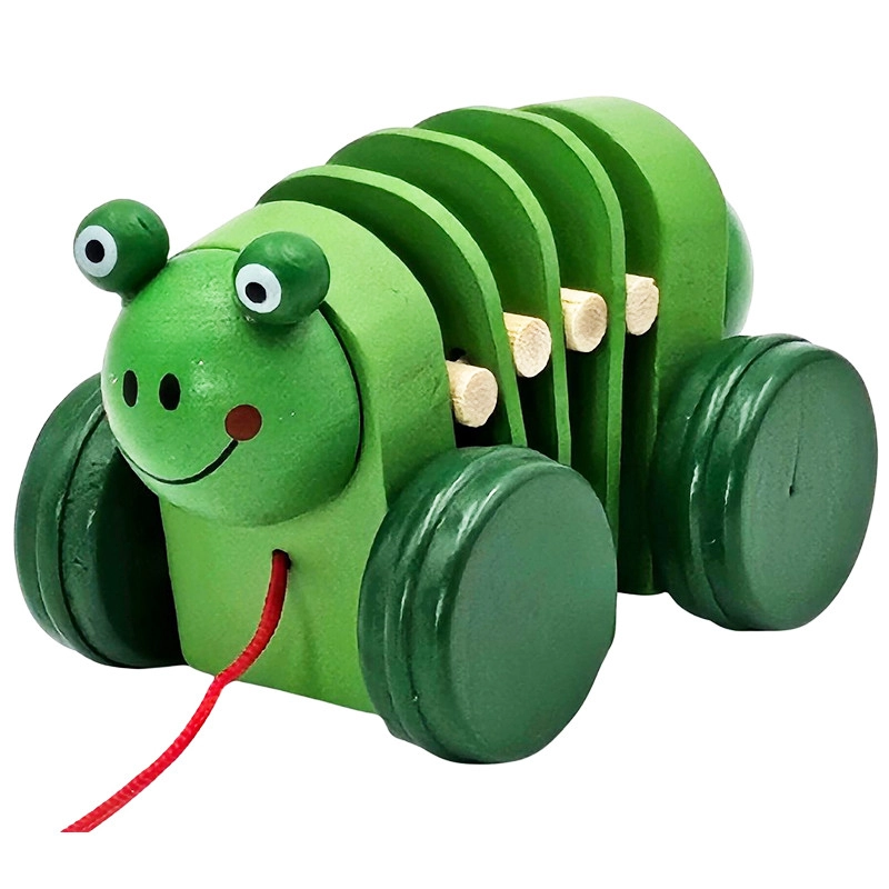 Dřevěná žabka na kolečkách