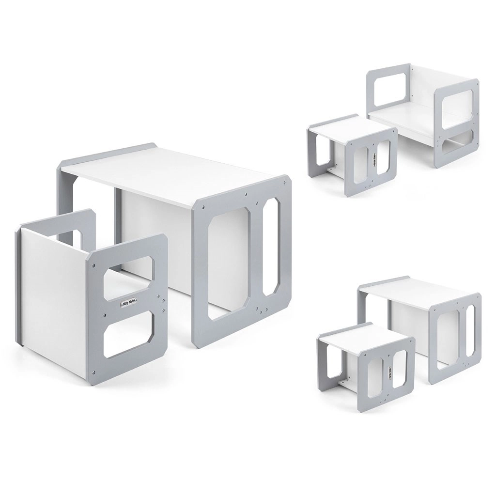 Sada dětského nábytku Milly Mally Stella 3v1 stůl a židle, šedá