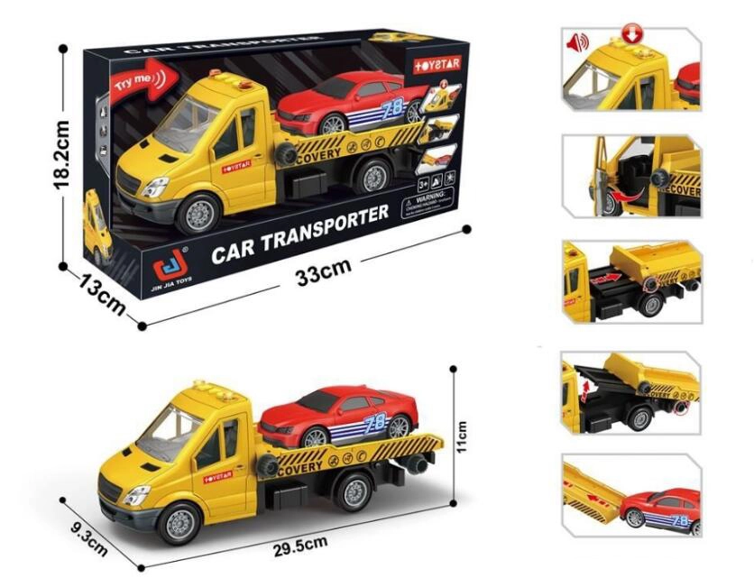 odtahový vůz s závodním autem se světly a zvuky