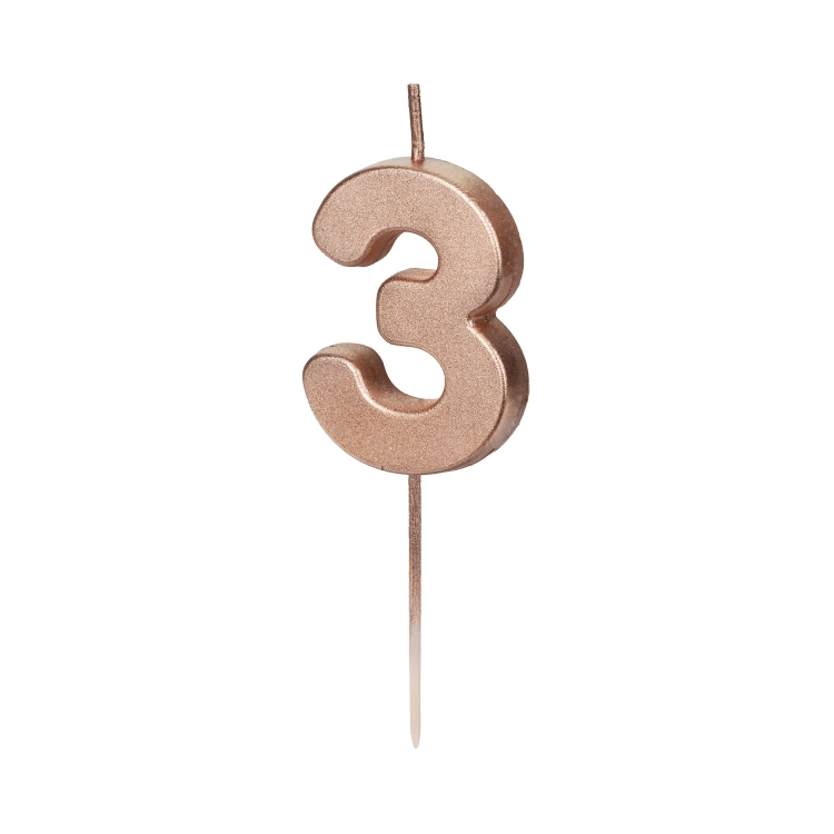 Svíčka dortová rose gold číslo 3 Albi