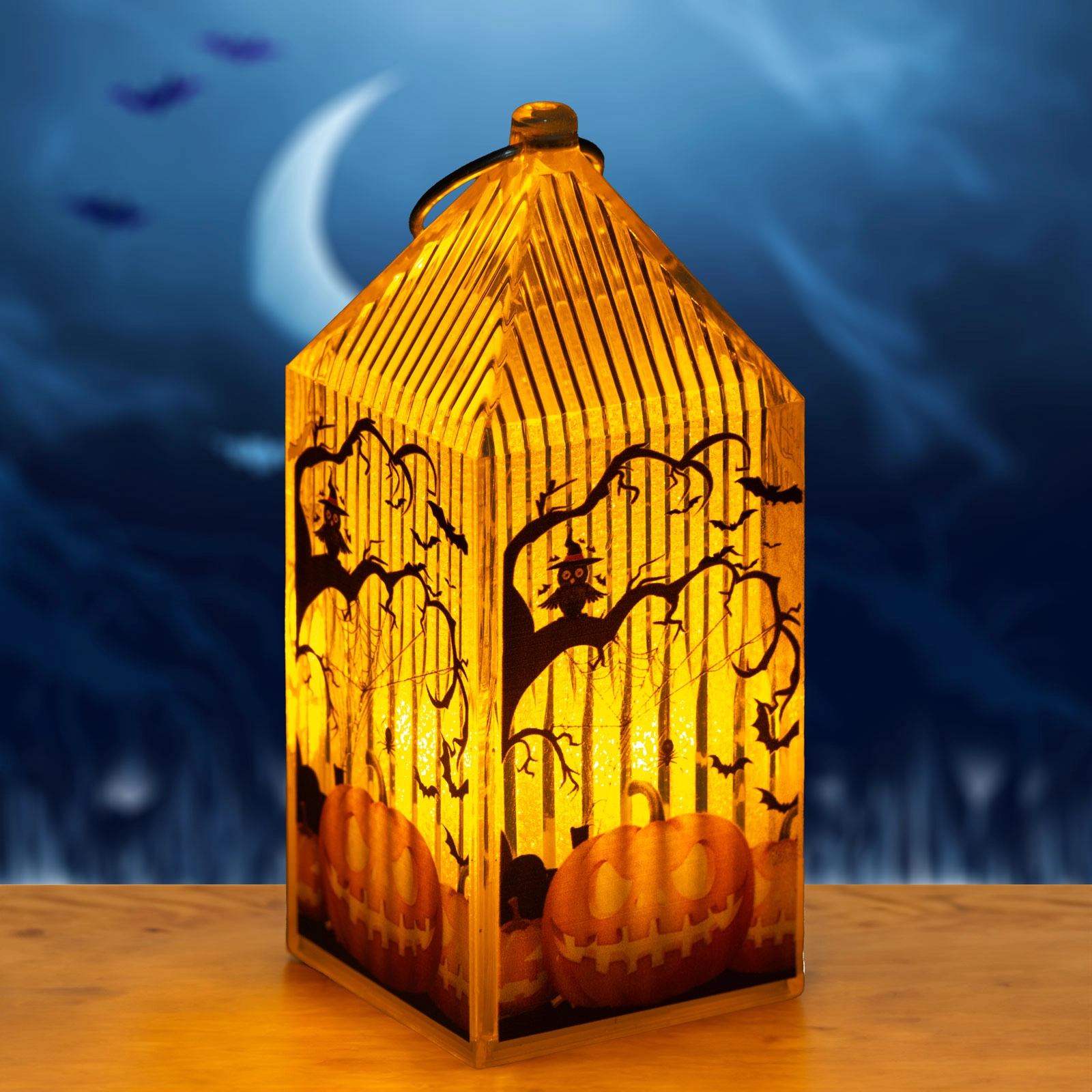 Halloweenský LED lampáš s motivem dýně