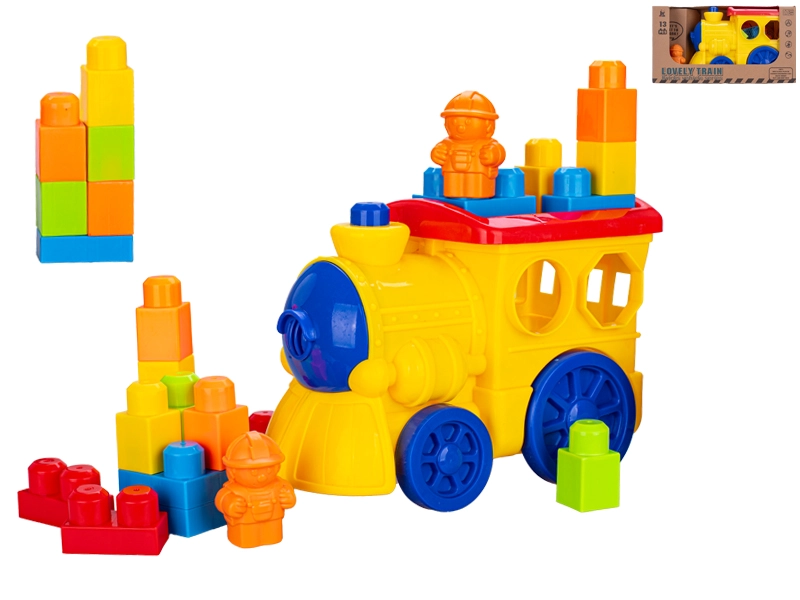 Barevný vláček s kostkami a postavičkou 28 cm