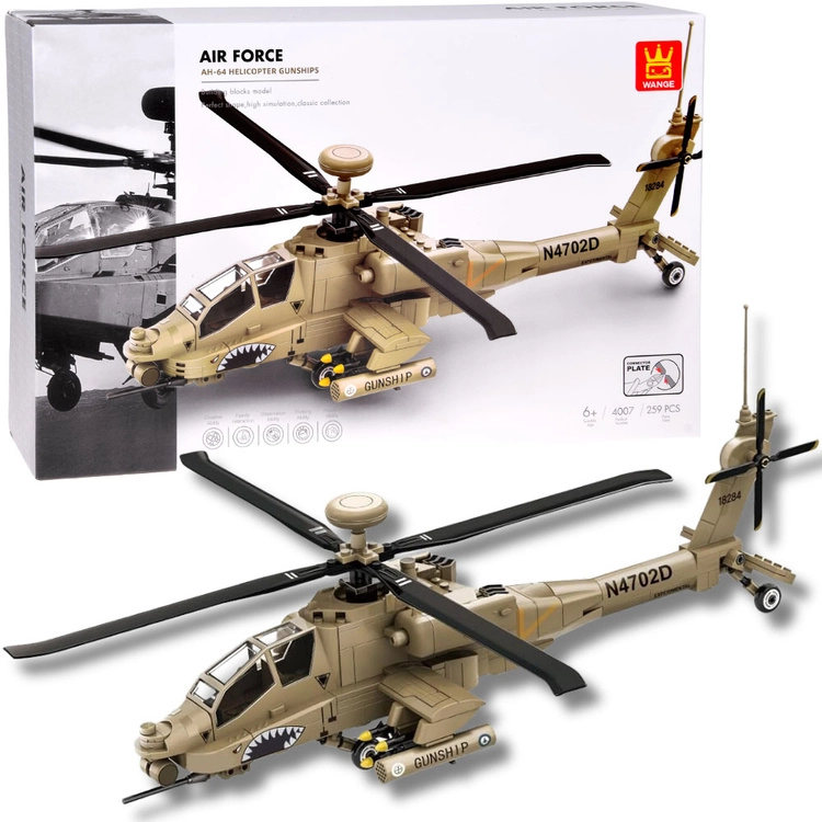 Stavebnice vrtulníku AH-64 z kostek – útočný gunship 259 dílků