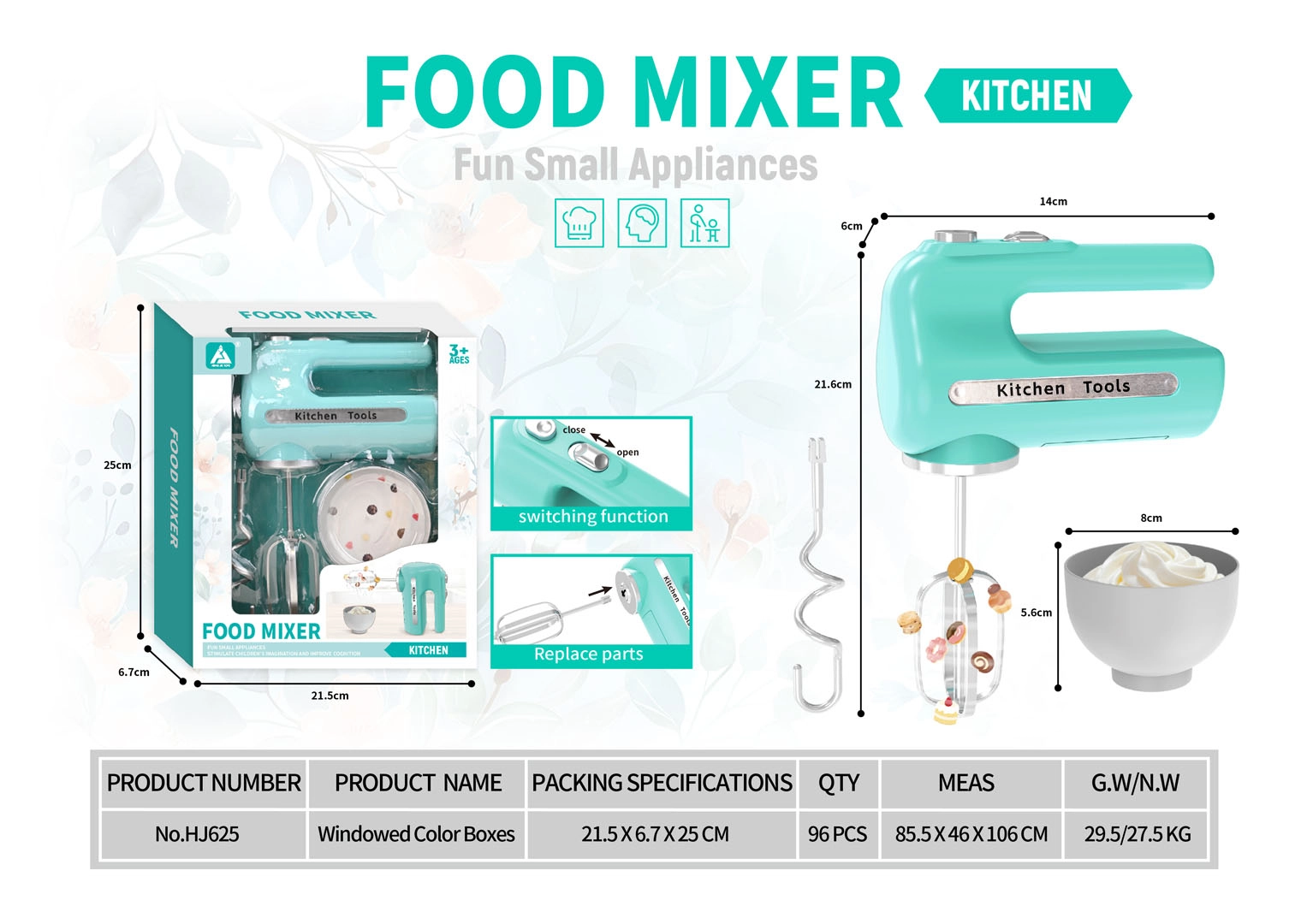 Dětský mixér s otočnými metlami a příslušenstvím