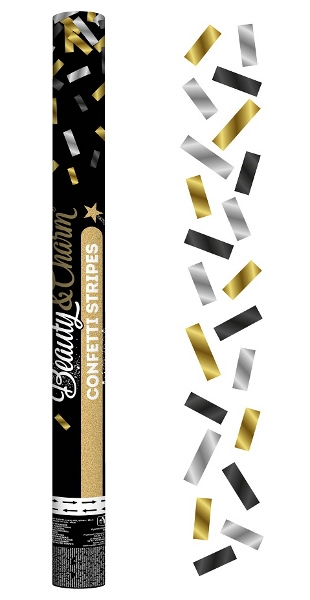 Levně Vystřelovací konfety zlatá–stříbrná–černá, mix 60 cm
