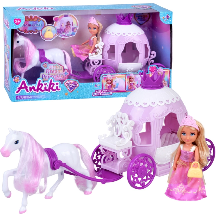 Ankiki mini panenka s kočárem – malá princezna v růžových šatech