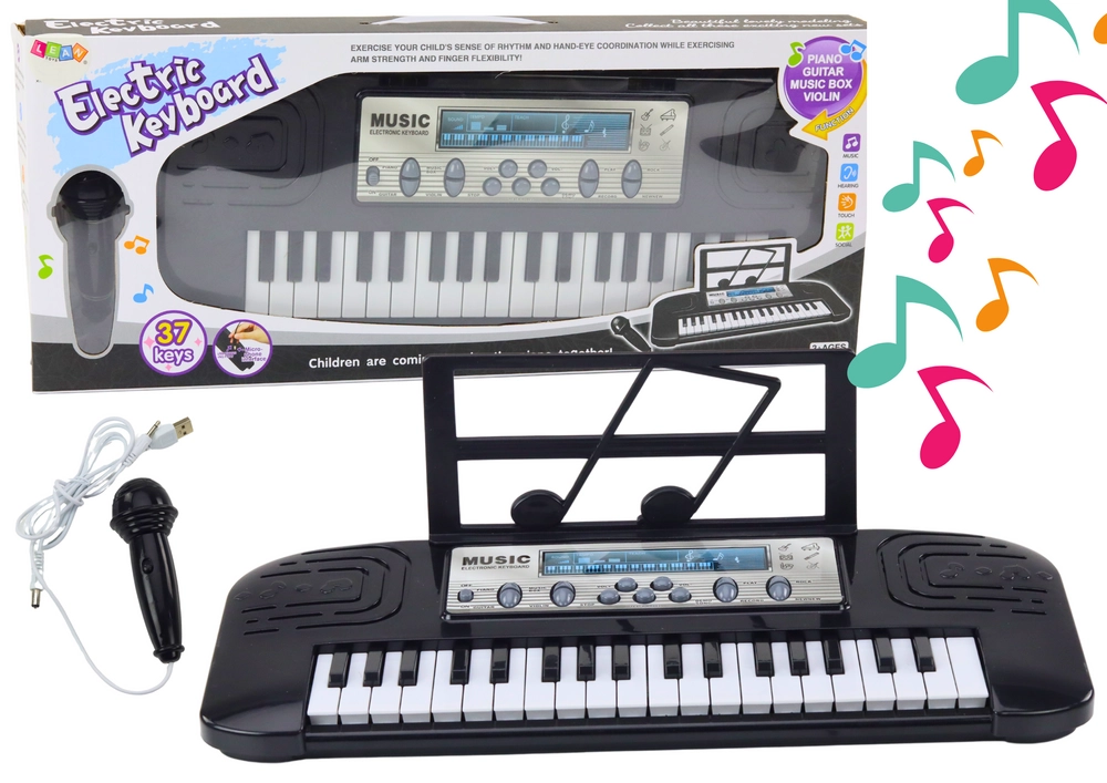 LEAN Toys Dětské elektrické piano stojan s mikrofonem černá barva
