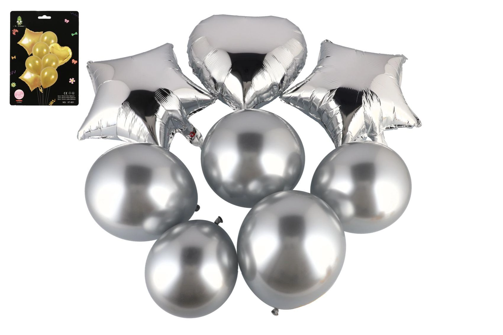 Sada nafukovacích balónků se srdcem, hvězdami a kulatými balónky – 8 ks, 2 barvy