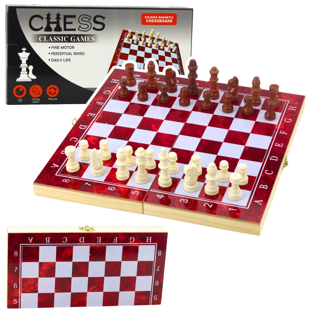 Dřevěná hra 3v1 Šachy Dáma Backgammon skládací 24x24 cm