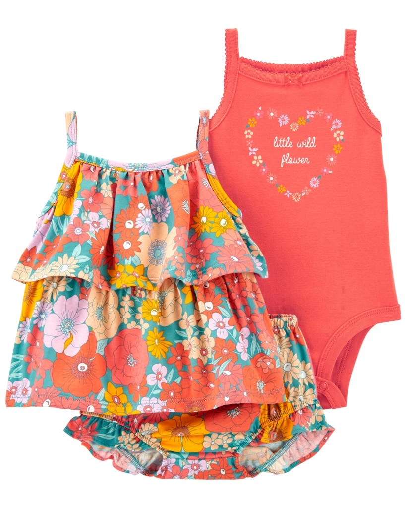 Carter's dívčí set: tílko, body a kraťasy Orange Flowers (6 měsíců)