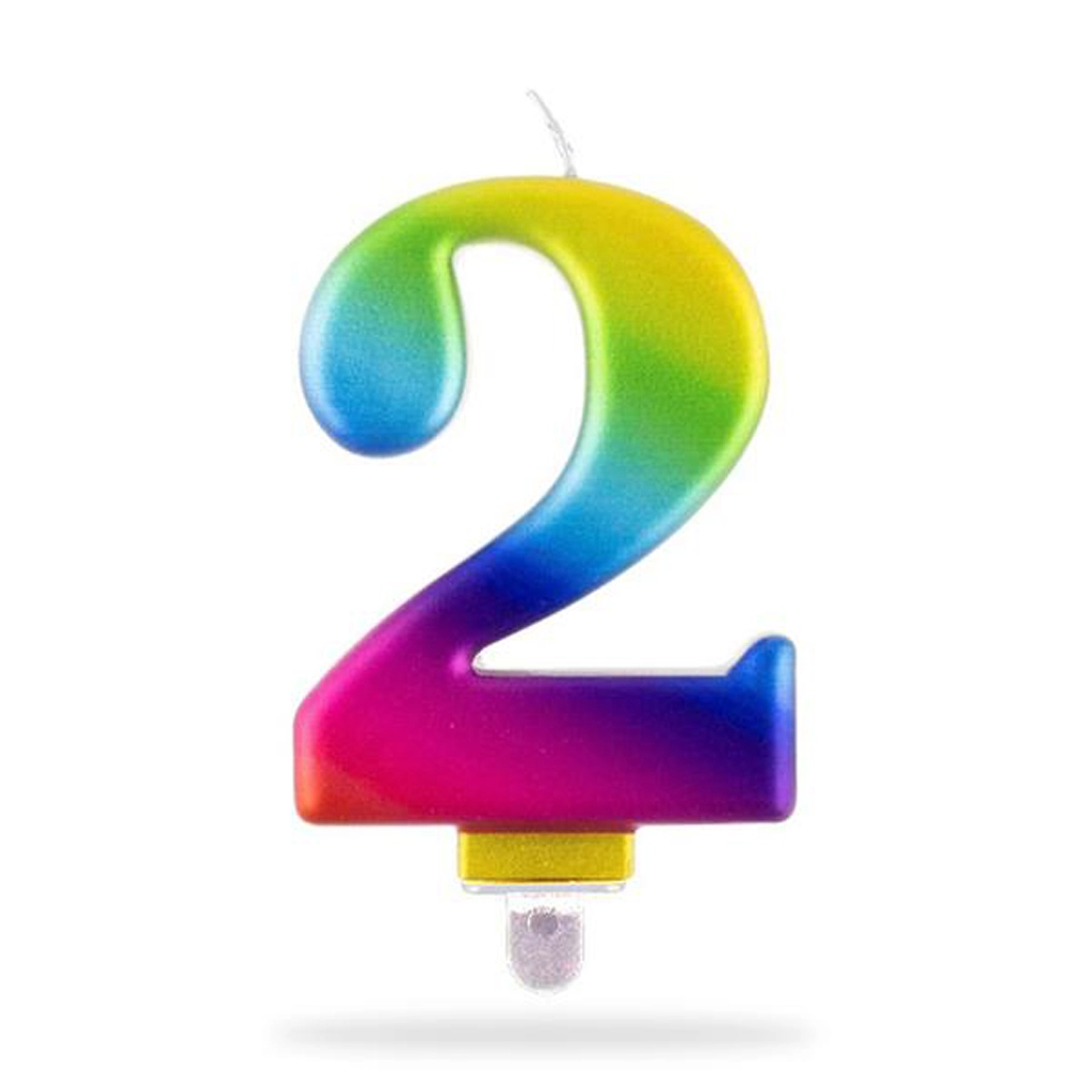 Svíčka číslice 2 zapichovací duhová 7,5 cm
