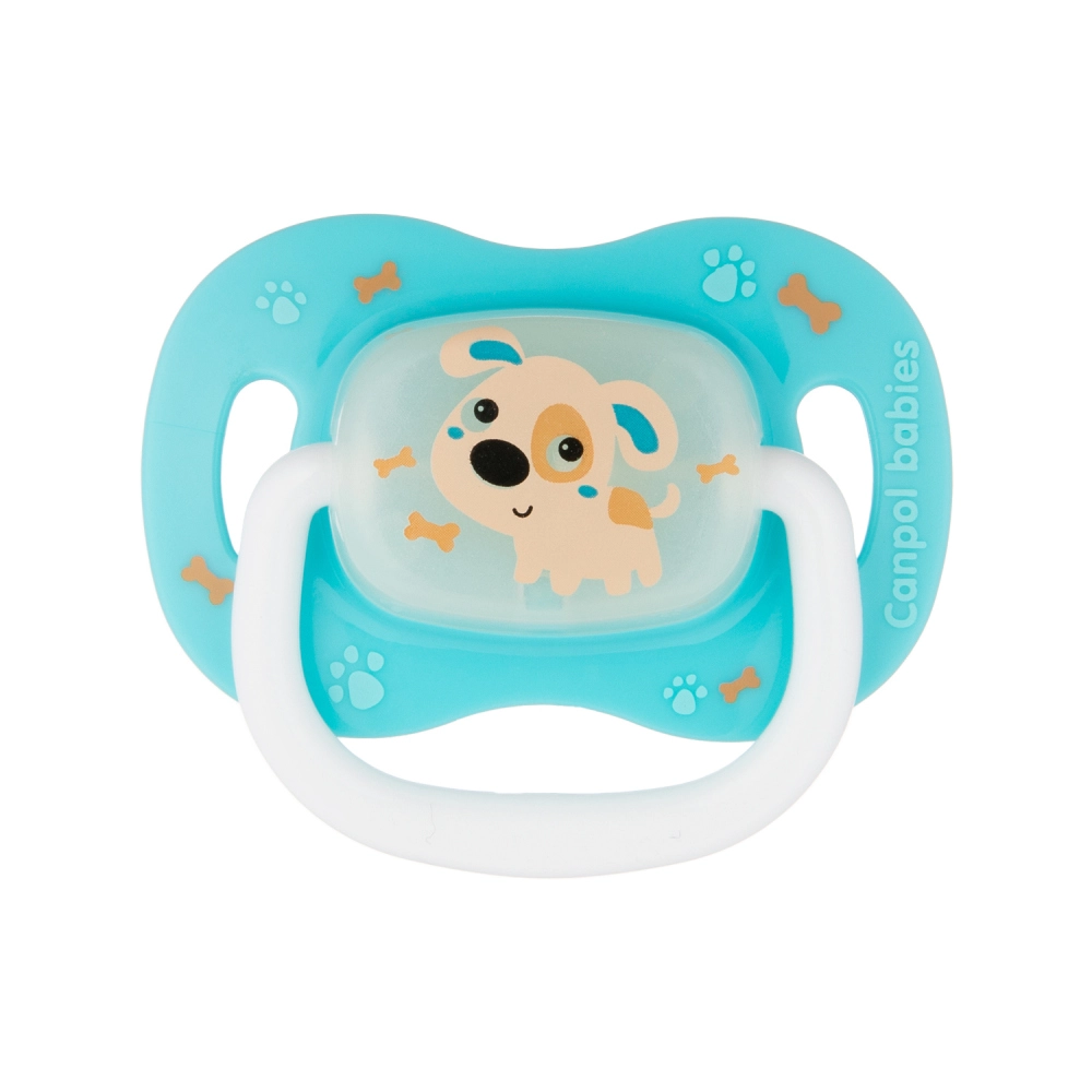 Canpol babies dudlík 6–18 m silikonový symetrický Bunny & Company – Modrá