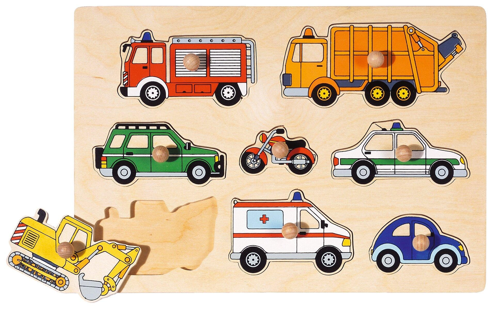 Dřevěné vkládací puzzle dopravní prostředky