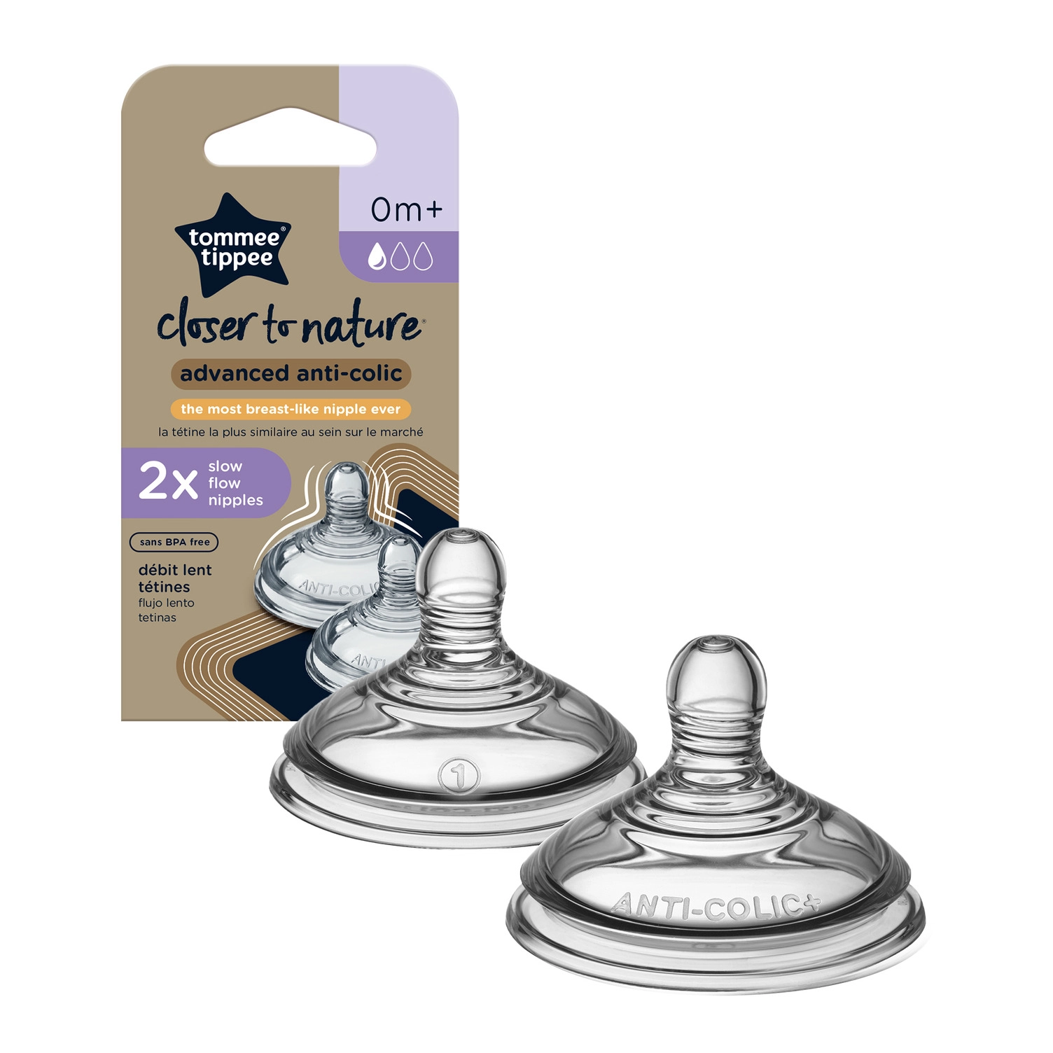 Tommee Tippee Natural Start Anti-Colic Teat savička na láhev Slow Flow 0m+ 2 ks
